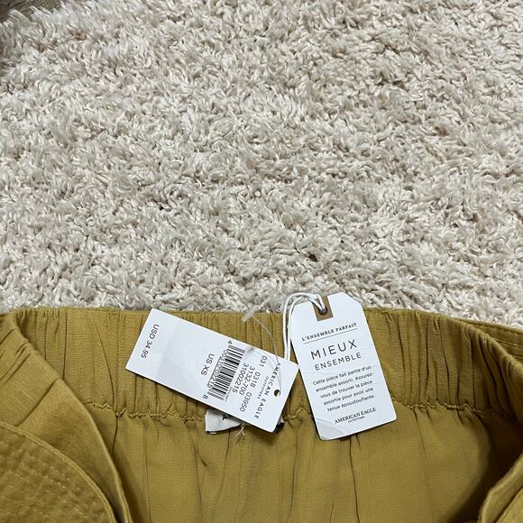American Eagle Mustard Bohemian High Rise Linen Blend Pleated Belted Shorts NWT - Picture 5 of 6